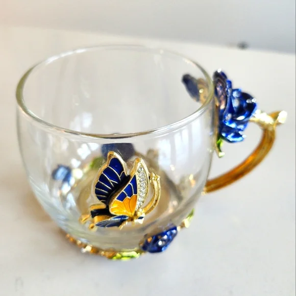 Collectible Tea/Coffee Cup with Floral, Butterfly, and Rhinestone Designs - Picture 6 of 6